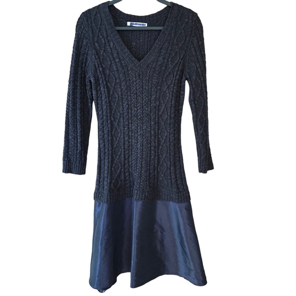 MiXT by Heidi Meisel Sweater Taffeta Drop Waist Dress M Black Sparkly Goth - Picture 1 of 12